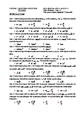 Đê kiểm tra lần 2  Học kỳ I môn Hinh hoc - Lớp 12